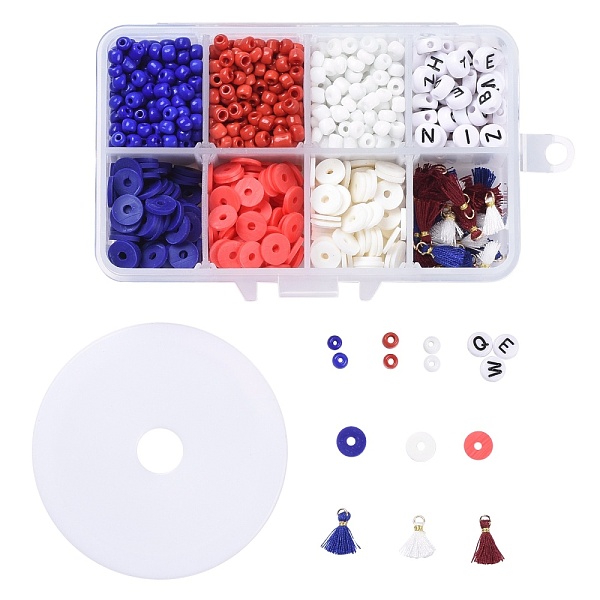 

PandaHall 4 July American Independence Day Jewelry Making Kits, Including 3 Colors 4mm Seed Beads, 8mm Polymer Clay Heishi Beads, Letter..., Multicolor