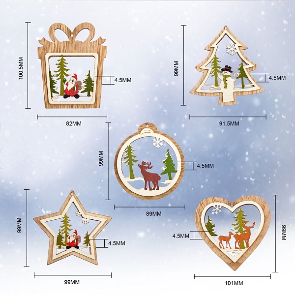 10Pcs 5 Style Wooden Hanging Ornaments