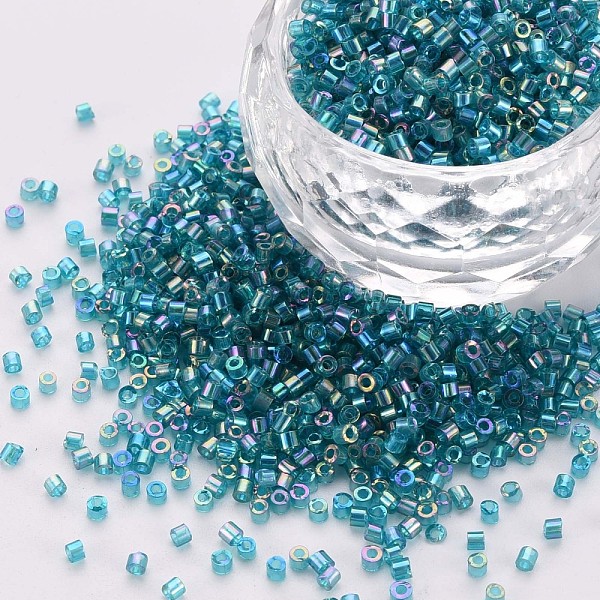 

PandaHall Glass Cylinder Beads, Seed Beads, Transparent Colours Rainbow, Round Hole, Dark Turquoise, 1.5~2x1~2mm, Hole: 0.8mm, about...