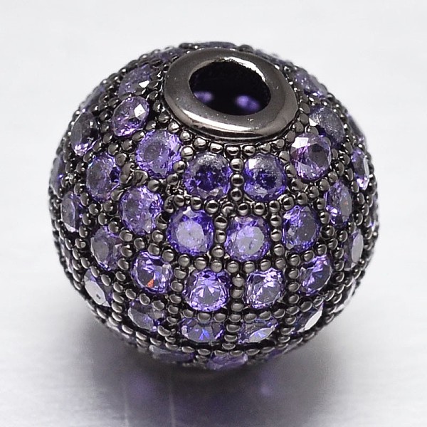 

PandaHall CZ Brass Micro Pave Cubic Zirconia Round Beads, Gunmetal, 12mm, Hole: 2mm Brass+Cubic Zirconia Round Purple