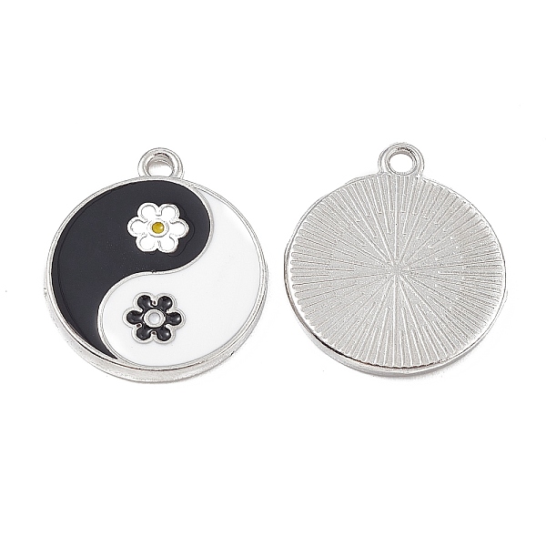 

PandaHall Alloy Enamel Pendants, Flat Round with Yin Yang & Flower Charm, Platinum, 21x18x2mm, Hole: 1.8mm Alloy+Enamel Flat Round Black