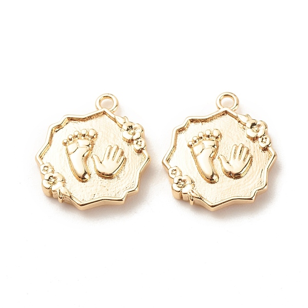 

PandaHall Brass Pendants, Flower with Hand and Foot Pattern, Light Gold, 17x14.5x2mm, Hole: 1.5mm Brass Flower