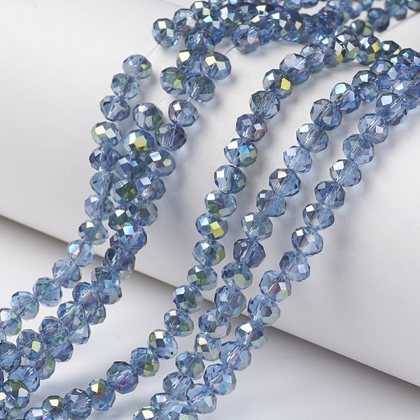 

PandaHall Electroplate Transparent Glass Beads Strands, Half Green Plated, Faceted, Rondelle, Light Sky Blue, 6x5mm, Hole: 1mm, about...