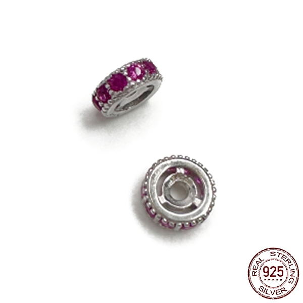 

PandaHall Rhodium Plated 925 Sterling Silver Spacer Beads, with Medium Violet Red Cubic Zirconia, Column, Real Platinum Plated, 6x2.3mm...