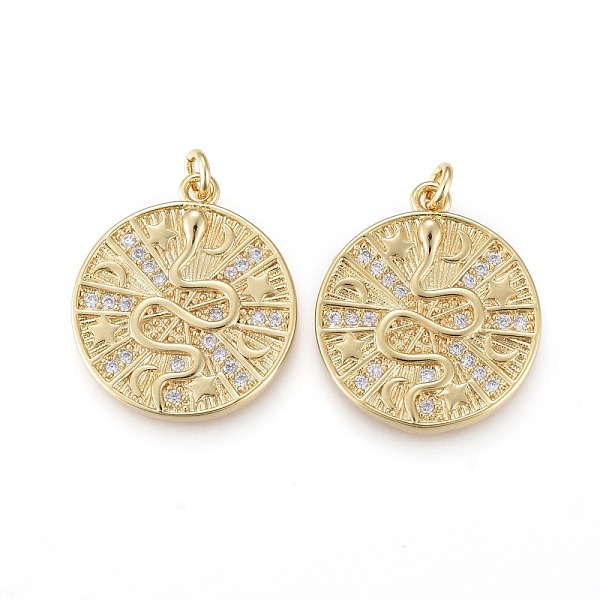 

PandaHall Brass Micro Pave Cubic Zirconia Pendants, Real 18K Gold Plated, Long-Lasting Plated, Round, Clear, 20x18x2mm, Hole: 2.5mm...