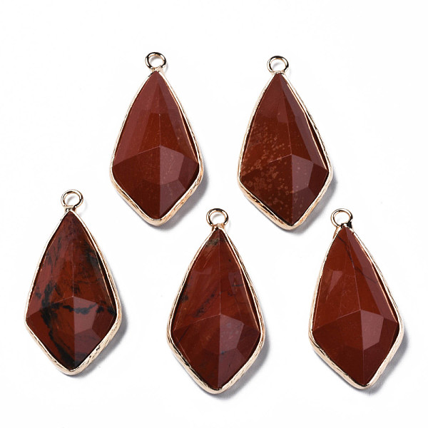

PandaHall Natural Red Jasper Charms, with Golden Plated Brass Edge and Loop, Faceted, Rhombus, 35x17.5x8.5mm, Hole: 2mm Red Jasper Rhombus