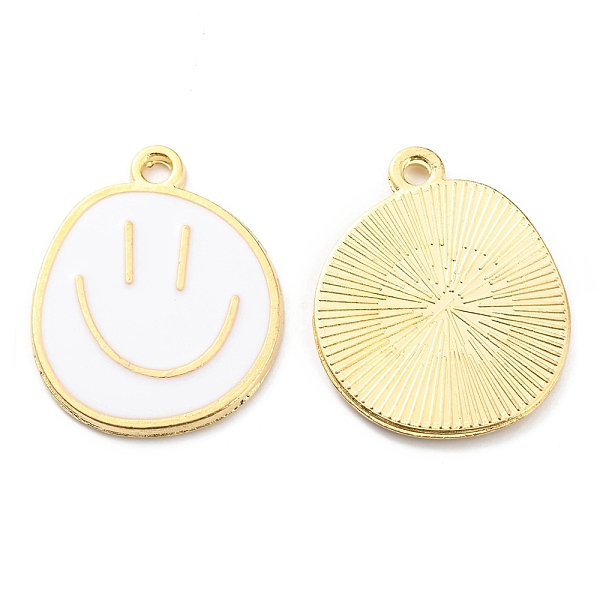

PandaHall Alloy Enamel Pendants, Golden, Flat Round with Smiling Face Charm, White, 24.5x20x1.5mm, Hole: 2mm Alloy+Enamel Flat Round White