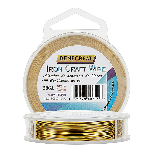 BENECREAT 0.4mm(26 Gauge) 100m Tarnish Resistant Golden Iron Crafting Wire For Jewelry Beading Project