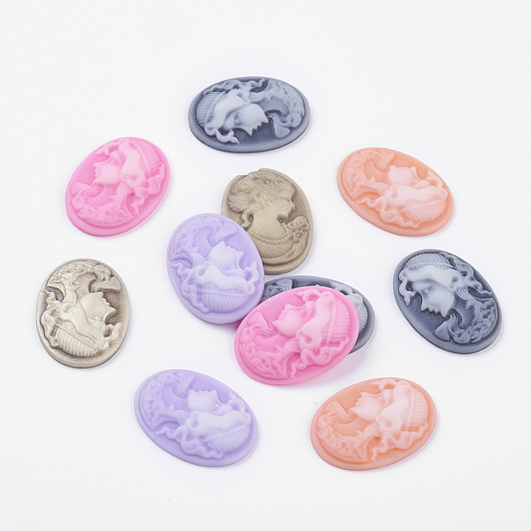 

PandaHall Mixed Color Royal Lady Portrait Resin Cameos Oval Cabochons for Antique Finger Ring Making, 24x18x5mm Resin Oval Multicolor