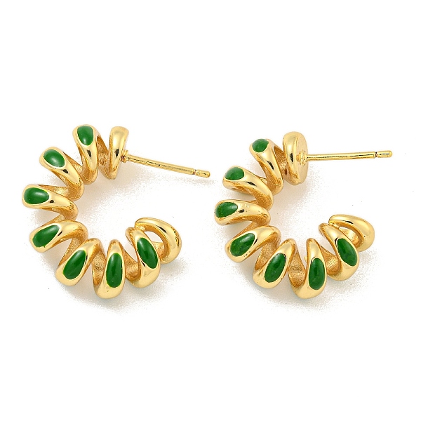 

PandaHall Rack Plating Brass Stud Earring, with Enamel, Cadmium Free & Lead Free, Long-Lasting Plated, Real 18K Gold Plated, Curved line..., Green