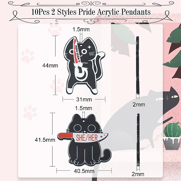 

PandaHall 10Pcs 2 Styles Pride Acrylic Pendants, Cat with Knife Charms, Black, 41~44x31~40x2mm, Hole: 1.5mm, 5pcs/style Acrylic Cat Shape...