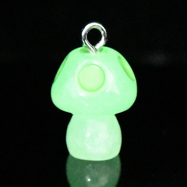 

PandaHall Spray Painted Luminous Resin Pendants, Mushroom Charm, with Glitter Powder and Platinum Tone Iron Loops, Lime Green, 21.5x13.5mm...