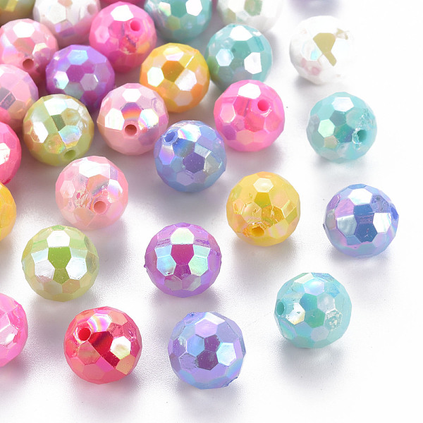 

PandaHall Opaque Acrylic Beads, Faceted, Dyed, AB Color, Round, Mixed Color, 12x11.5mm, Hole: 1.8mm, about 560pcs/500g Acrylic Round..., Multicolor