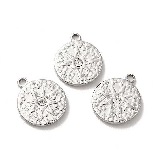 

PandaHall 304 Stainless Steel Pendants, with Crystal Rhinestone, Flat Round Charms, Stainless Steel Color, 20x17x2.5mm, Hole: 2.5mm...
