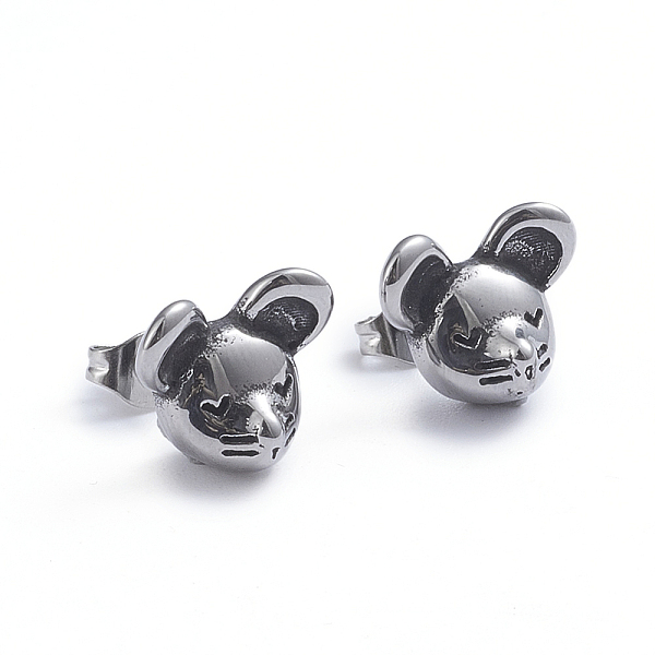 

PandaHall Retro 304 Stainless Steel Stud Earrings, with Ear Nuts, Mouse, Antique Silver, 10.8x13mm, Pin: 0.7mm 304 Stainless Steel Mouse