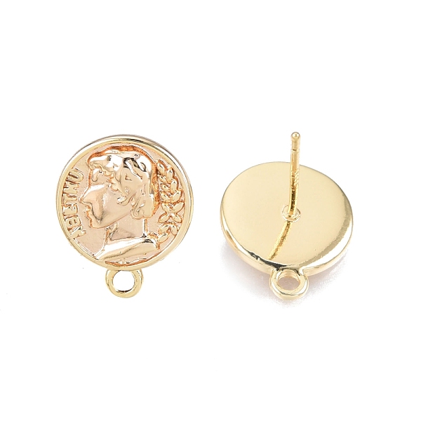 

PandaHall Brass Stud Earring Findings, with Horizontal Loops, Coin Shape, Nickel Free, Real 18K Gold Plated, 14.5x12mm, Hole: 1.6mm, Pin...