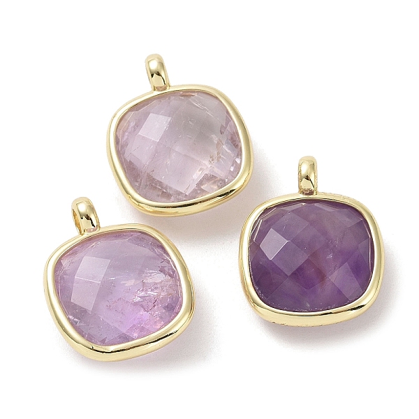

PandaHall Natural Amethyst Pendants, Faceted Square Charms, with Golden Plated Brass Edge Loops, 16.5x13x6mm, Hole: 2.2mm Amethyst Square