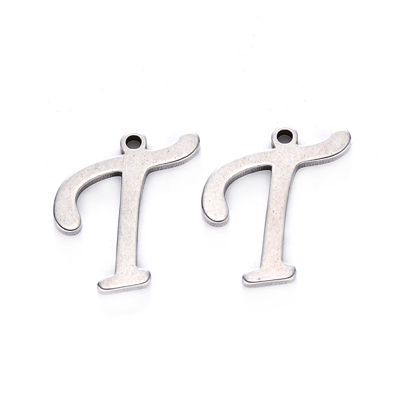 

PandaHall 201 Stainless Steel Charms, Laser Cut, Stainless Steel Color, Letter.T, 13.5x13x1mm, Hole: 1mm 201 Stainless Steel Letter T