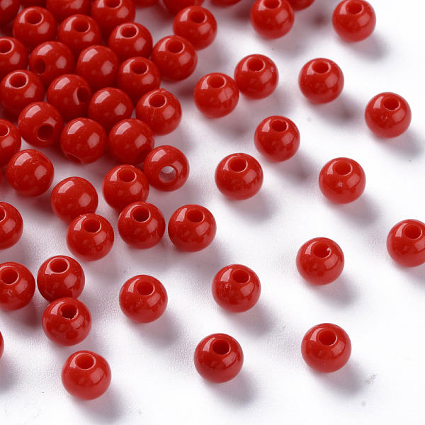 

PandaHall Opaque Acrylic Beads, Round, FireBrick, 6x5mm, Hole: 1.8mm, about 4400pcs/500g Acrylic Round Red