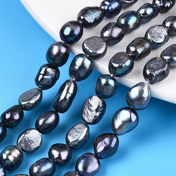 

PandaHall Natural Cultured Freshwater Pearl Beads Strands, Baroque Pearls Keshi Pearl Beads, Two Sides Polished, Dyed, Marine Blue...