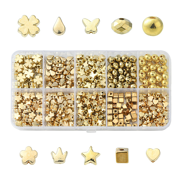 

PandaHall 530Pcs 10 Styles CCB Plastic Beads, Star/Teardrop/Crown/Flower/Cube/Star/Butterfly, Golden, 4~8x4~8x2~4.5mm, Hole: 1.2mm Plastic...