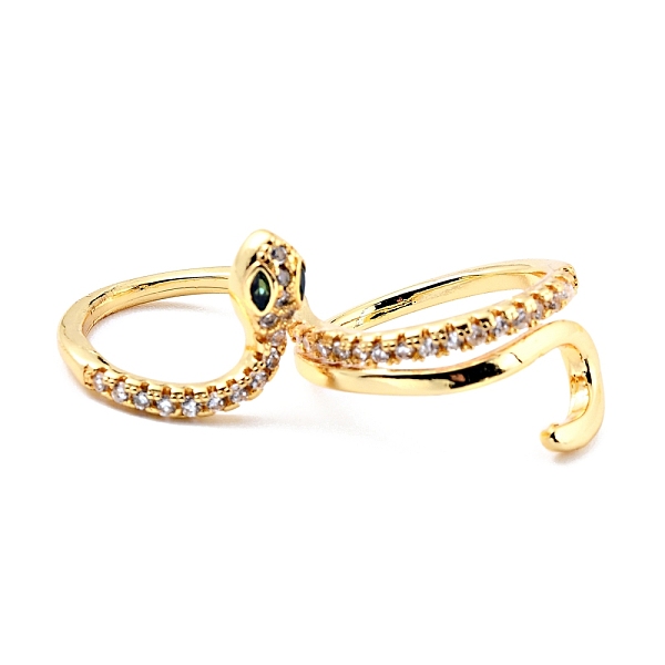 

PandaHall Brass Micro Pave Cubic Zirconia Cuff Rings, Long-Lasting Plated, Snake, Real 18K Gold Plated, US Size 3(14mm), US Size 5(15.7mm)..., Clear