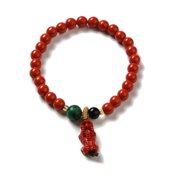 

PandaHall 6mm Round Cinnabar Mala Stretch Bracelets, with Synthetic Malachite and Natural Agate, Pi Xiu, Inner Diameter: 2 inch(4.95~5.1cm)..., Red