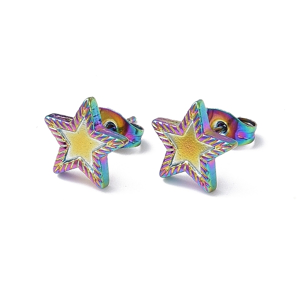 

PandaHall Ion Plating(IP) 304 Stainless Steel Stud Earring for Women, Star, Rainbow Color, 10.4x11mm, Pin: 0.8mm 304 Stainless Steel Star