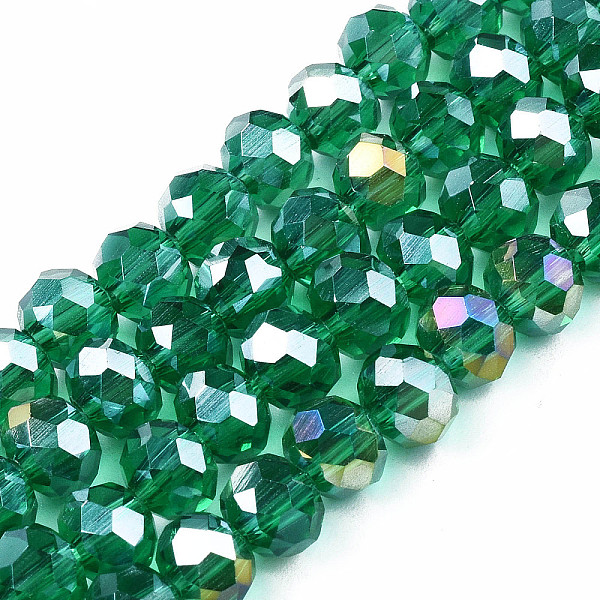

PandaHall Electroplate Glass Beads Strands, AB Color Plated, Faceted, Rondelle, Sea Green, 6x5mm, Hole: 1mm, about 83~85pcs/strand, 38~39cm...