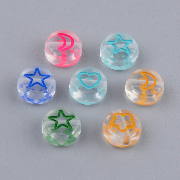 

PandaHall Transparent Acrylic Enamel Beads, Flat Round with Mix Pattern, Mixed Color, 7x4mm, Hole: 1.5mm, about 3600pcs/500g Acrylic Flat..., Multicolor