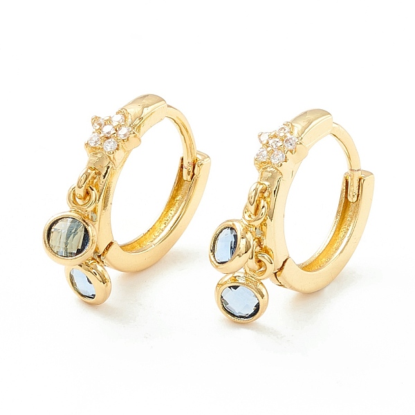 

PandaHall Star Cubic Zirconia Hoop Earrings with Flat Round Drop, Brass Jewelry for Women, Cadmium Free & Nickel Free & Lead Free, Real 18K...