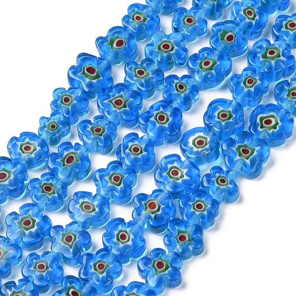 

PandaHall Handmade Millefiori Glass Bead Strands, Flower, Sky Blue, 10~12x2.6mm, Hole: 1mm, about 40pcs/strand, 15'(38cm) Millefiori...
