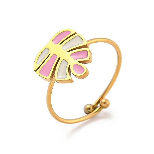 

PandaHall Adjustable 304 Stainless Steel Rings, with Enamel for Woman, Leaf, Inner Diameter: 18mm 304 Stainless Steel Leaf