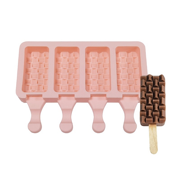 

PandaHall Food Grade DIY Rectangle Ice-cream Silicone Molds, Ice Pop Molds, for Making Ice Cream, 4 Cavities, Light Salmon, 129x180x23mm...