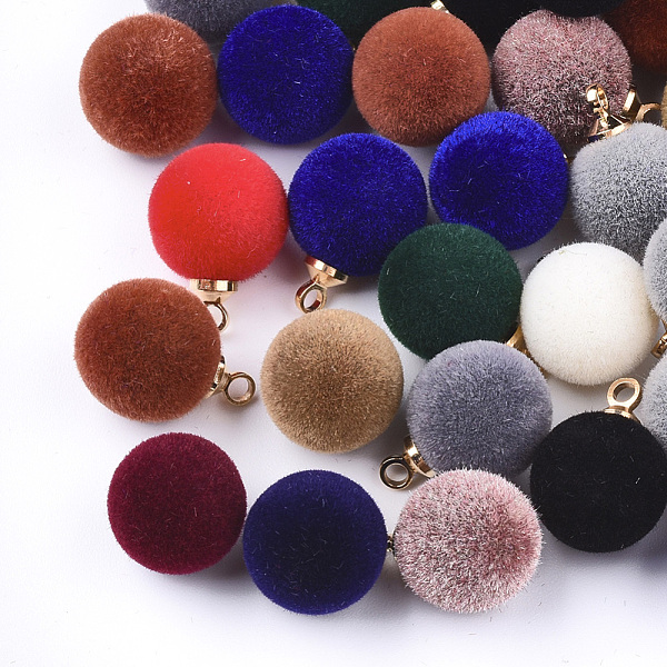 

PandaHall Flocky Acrylic Charms with Brass Findings, Round, Golden, Mixed Color, 14x9.5~10mm, Hole: 1.6mm Brass+Acrylic Round Multicolor