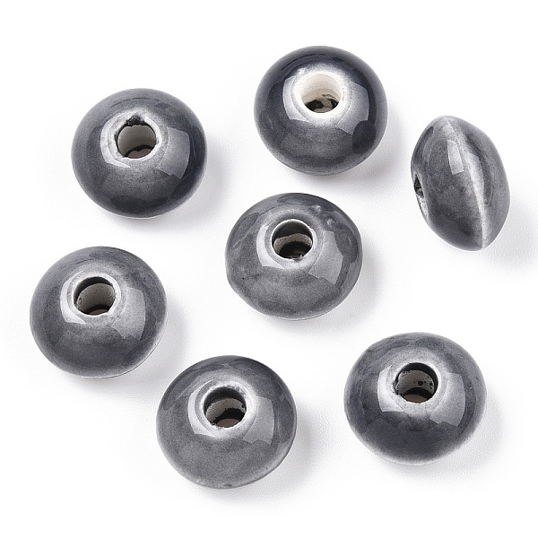 PandaHall Handmade Porcelain Beads, Bright Glazed Porcelain, Rondelle, Gray, 15x10mm, Hole: 4mm Porcelain Rondelle Gray