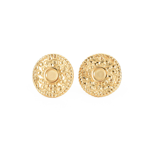

PandaHall Ion Plating(IP) 304 Stainless Steel Stud Earring Findings, Earring Setting for Enamel, with Ear Nuts, Flat Round, Real 14K Gold...
