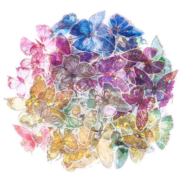 

PandaHall AHADERMAKER 5 Bags 5 Styles PET Plastic Waterproof Self-Adhesive Stickers, Laser Butterfly Decals for Scrapbook Making Supplies..., Multicolor