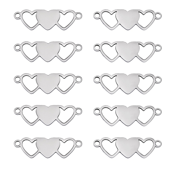 

PandaHall 10Pcs Stainless Steel Connector Charms, 3 Hearts Links, Stainless Steel Color, 30x9.2mm, Hole: 1.5mm Stainless Steel Heart