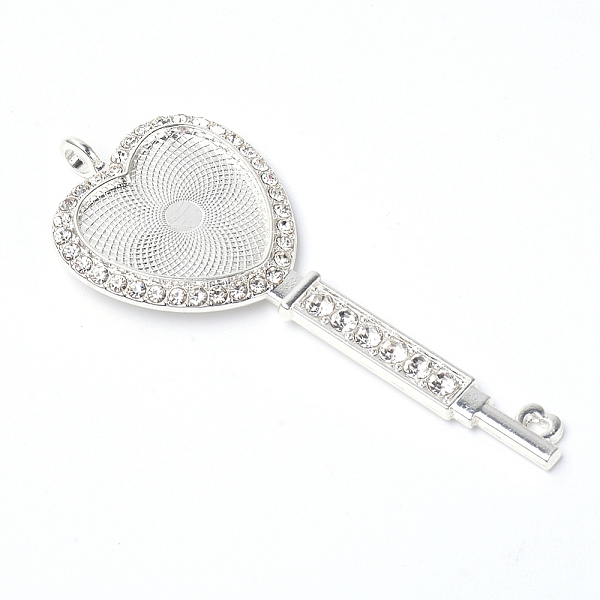 

PandaHall Zinc Alloy Big Pendants Crystal Rhinestone Cabochons Setting, Heart Key, Cadmium Free & Lead Free, Platinum, Tray: 25x22.5mm..., Clear