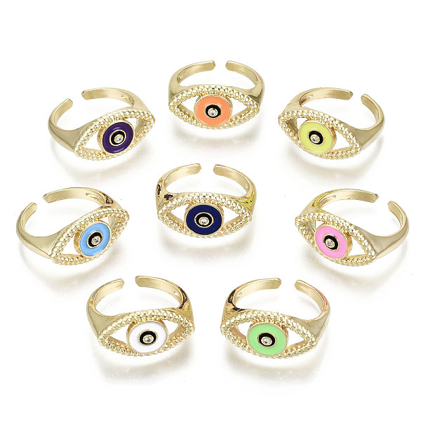 

PandaHall Brass Micro Pave Clear Cubic Zirconia Cuff Rings, Open Rings, with Enamel, Nickel Free, Evil Eye, Real 16K Gold Plated, Mixed..., Multicolor