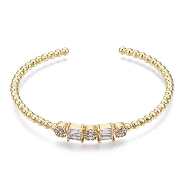

PandaHall Sparkle Cubic Zirconia Ball Beaded Cuff Bangle for Her, Brass Open Bangle, Nickel Free, Real 16K Gold Plated, Inner Diameter..., Clear