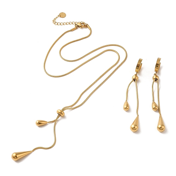 

PandaHall Teardrop 304 Stainless Steel Jewelry Set, Dangle Hoop Earrings and Lariat Necklace, Golden, Necklaces: 533mm; Earring: 79mm 304...