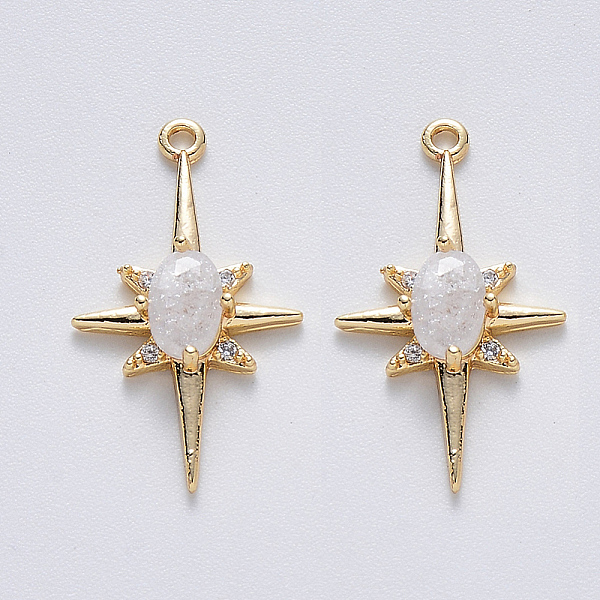 

PandaHall Brass Glass Charms, with Micro Pave Cubic Zirconia, Nickel Free, Star, Real 18K Gold Plated, Clear, 21.5x12.5x3.5mm, Hole: 1.2mm...