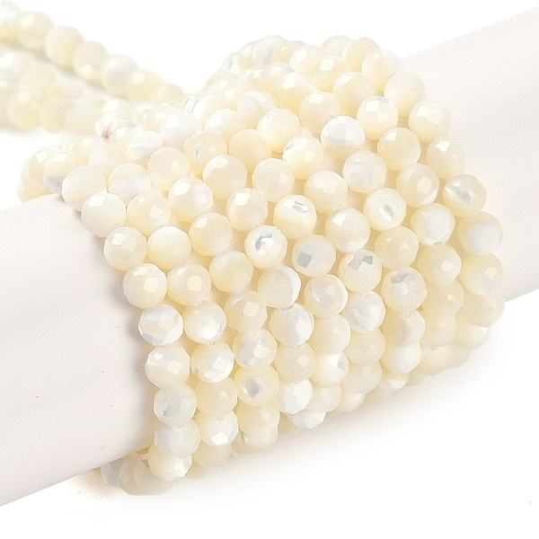 

PandaHall Shell Beads Strands, Faceted, Round, 3.8~4.5mm, Hole: 0.8mm, about 94pcs/strand, 15.86 inch(40.3cm) Other Sea Shell Round