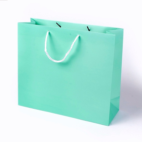 

PandaHall Kraft Paper Bags, with Handles, Gift Bags, Shopping Bags, Rectangle, Aquamarine, 28x32x11.5cm Paper None Green