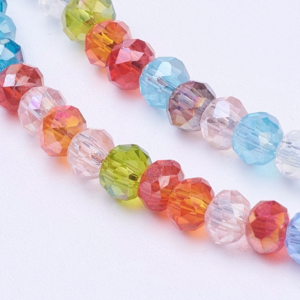 

PandaHall Mixed Electroplate Glass Faceted Rondelle Bead Strands, 3x2mm, Hole: 0.5mm, about 120~125pcs/strand, 13.78~14.17 inch Glass..., Multicolor