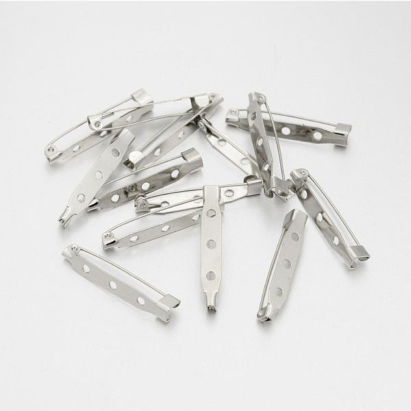 

PandaHall Iron Brooch Pin Back Safety Catch Bar Pins with 3 Holes, Platinum, 35x5.5x6mm, Hole: 2mm Iron