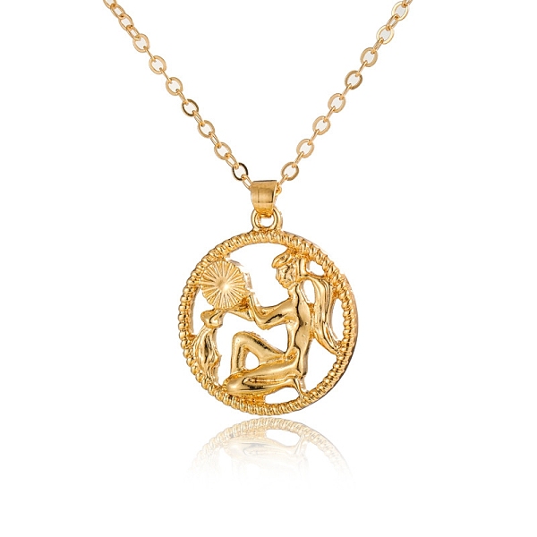 

PandaHall Alloy Flat Round with Constellation Pendant Necklaces, Cable Chain Necklace for Women, Aquarius, Pendant: 2.2cm Alloy Aquarius
