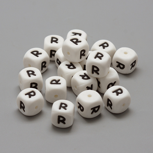 

PandaHall Food Grade Eco-Friendly Silicone Beads, Horizontal Hole, Chewing Beads For Teethers, DIY Nursing Necklaces Making, Letter Style..., White